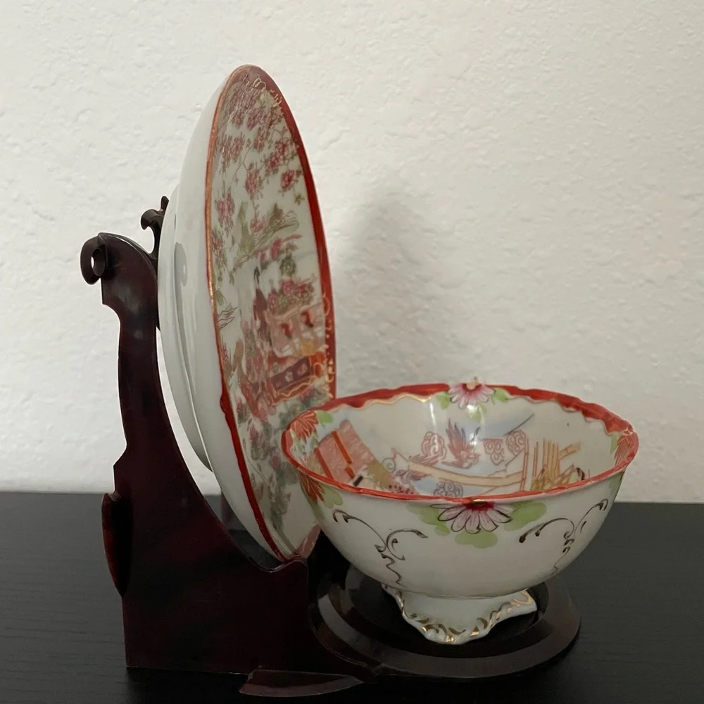 Vintage Chinese Asian Tea Cup & Saucer  - Hand Painted.